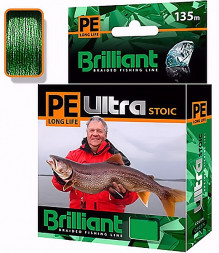 Леска плетеная AQUA Pe Ultra Brilliant Stoic Ultra Green 0.14 135м