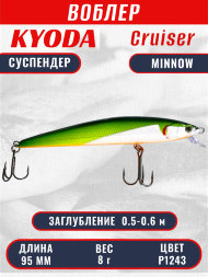 Воблер KYODA Cruiser Minnow-95SP, длина 9,5 см, вес 8.0 гр цвет P1243, заглубление 0,5-0,6 м